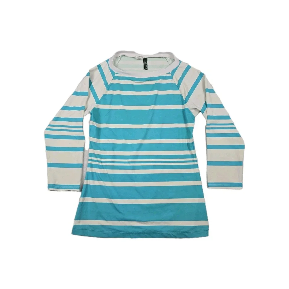 Lauren Ralph‎ Lauren Girl's Size Small Stretch Striped Blue White Shirt